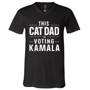 Cat Dad Voting For Kamala President Harris 2024 Vote Blue V-Neck T-Shirt