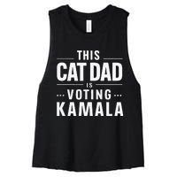 Cat Dad Voting For Kamala President Harris 2024 Vote Blue Women's Racerback Cropped Tank