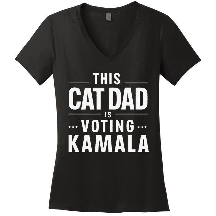 Cat Dad Voting For Kamala President Harris 2024 Vote Blue Women's V-Neck T-Shirt