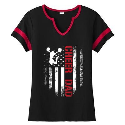 Cheer Dad Vintage American Flag Ladies Halftime Notch Neck Tee