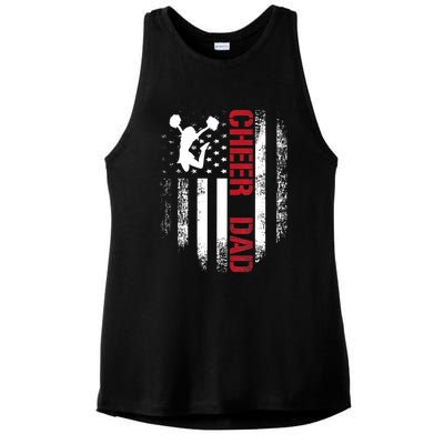 Cheer Dad Vintage American Flag Ladies PosiCharge Tri-Blend Wicking Tank