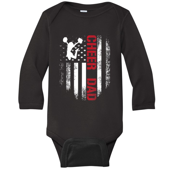 Cheer Dad Vintage American Flag Baby Long Sleeve Bodysuit