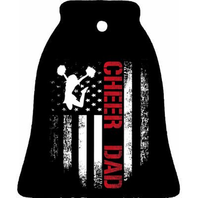 Cheer Dad Vintage American Flag Ceramic Bell Ornament