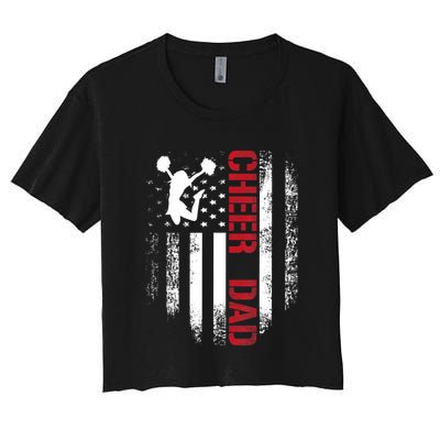 Cheer Dad Vintage American Flag Women's Crop Top Tee