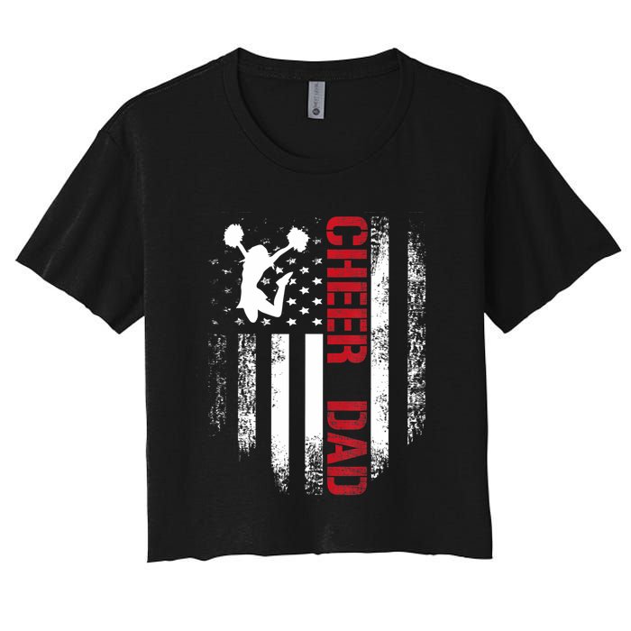 Cheer Dad Vintage American Flag Women's Crop Top Tee