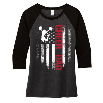 Cheer Dad Vintage American Flag Women's Tri-Blend 3/4-Sleeve Raglan Shirt