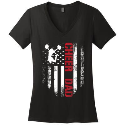 Cheer Dad Vintage American Flag Women's V-Neck T-Shirt