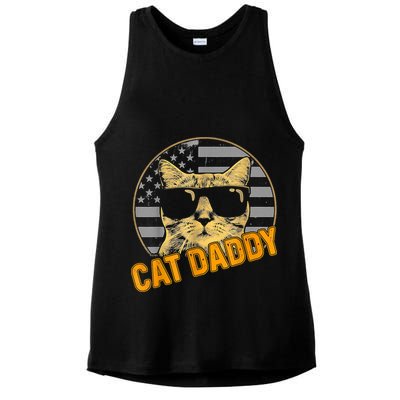 Cat Daddy Vintage Cat 80s Retro USA 4th Of July For Cat Dad Ladies PosiCharge Tri-Blend Wicking Tank
