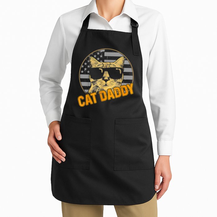 Cat Daddy Vintage Cat 80s Retro USA 4th Of July For Cat Dad Apron