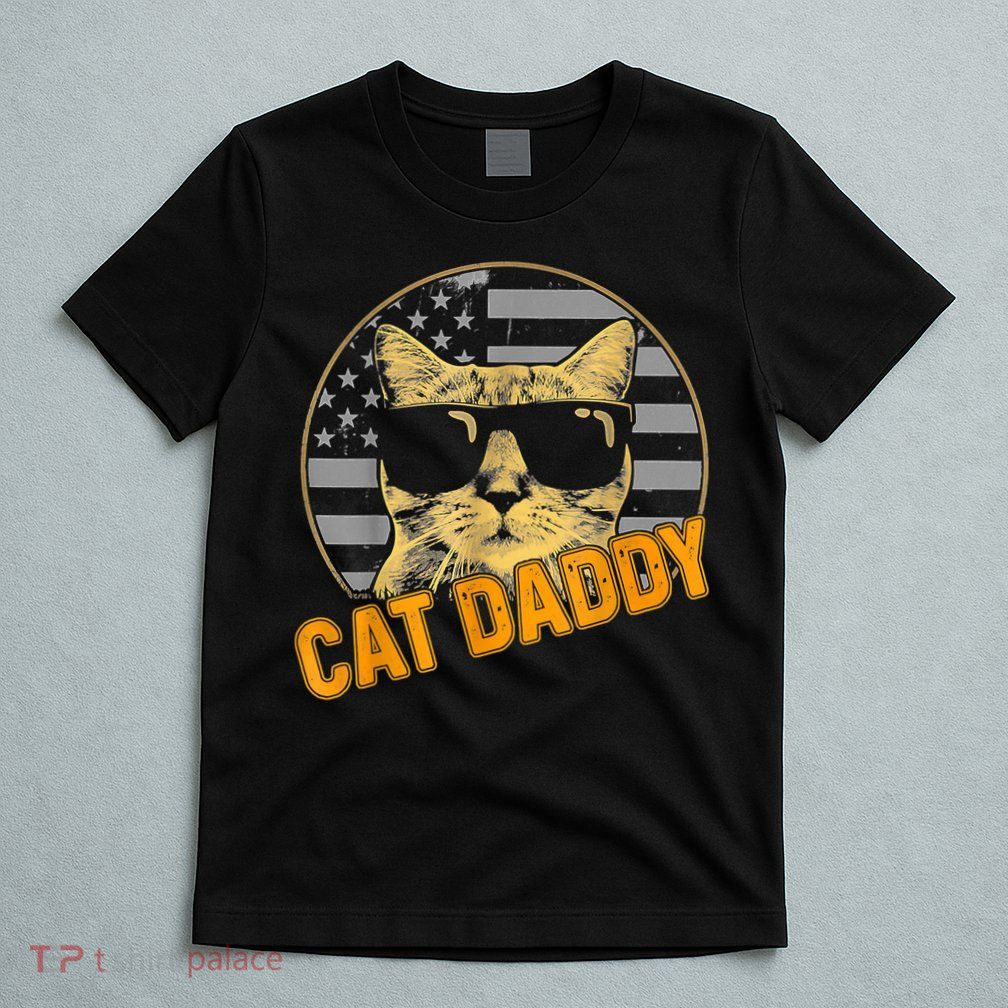 Cat Daddy Vintage Cat 80s Retro USA 4th Of July For Cat Dad T-Shirt