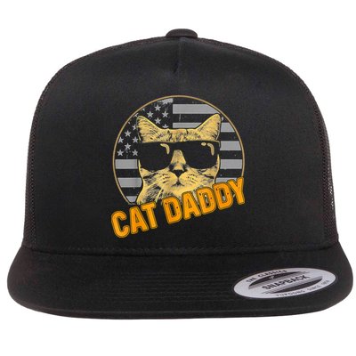 Cat Daddy Vintage Cat 80s Retro USA 4th Of July For Cat Dad Flatbill Hat