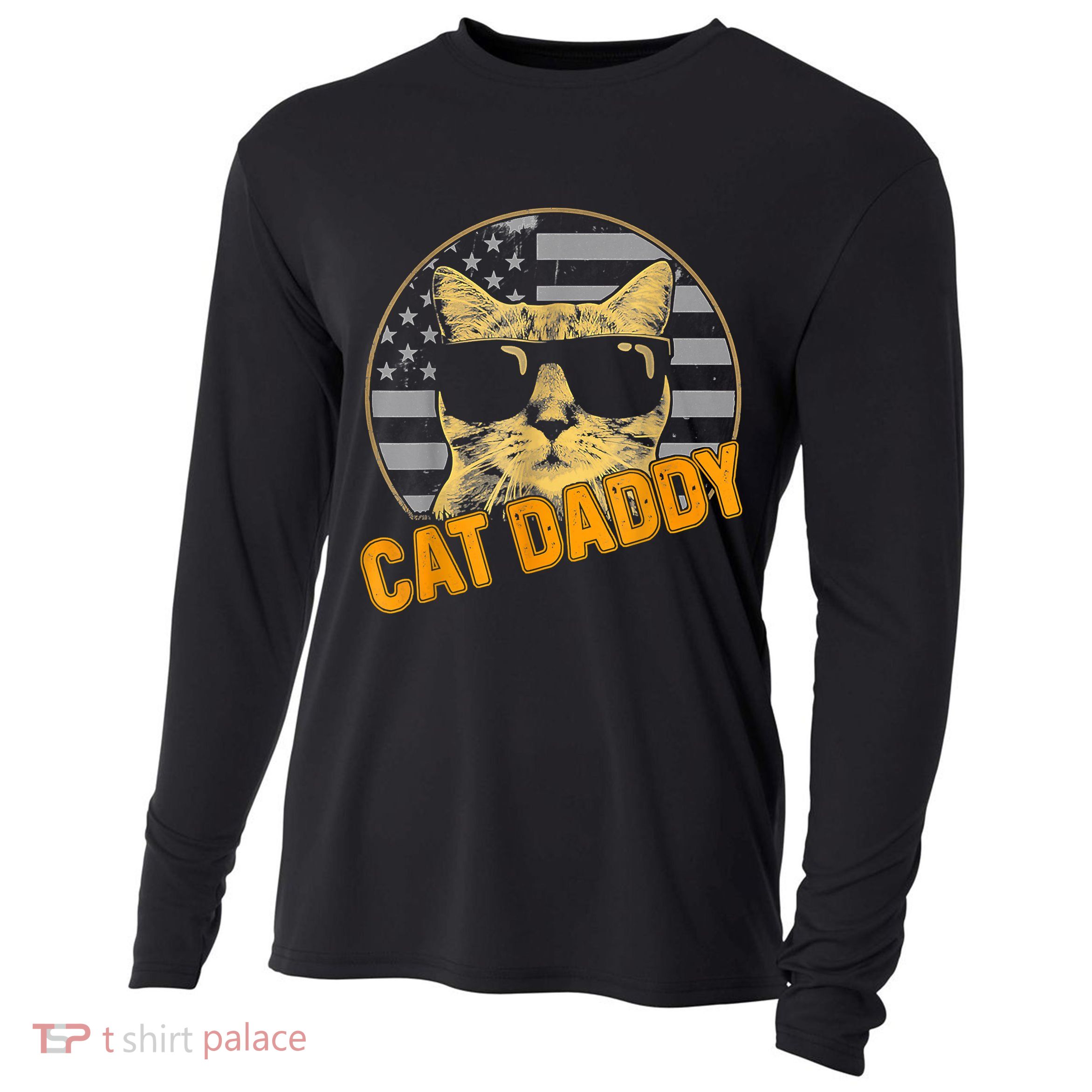 Cat Daddy Vintage Cat 80s Retro USA 4th Of July For Cat Dad Cooling Performance Long Sleeve Crew