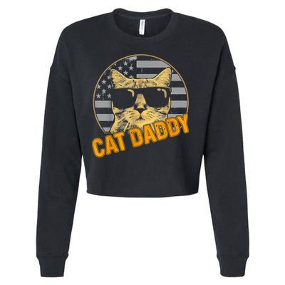Cat Daddy Vintage Cat 80s Retro USA 4th Of July For Cat Dad Cropped Pullover Crew