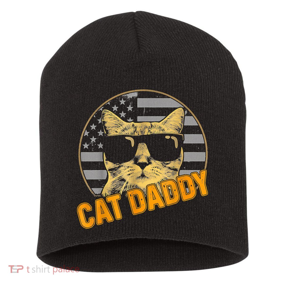 Cat Daddy Vintage Cat 80s Retro USA 4th Of July For Cat Dad Short Acrylic Beanie