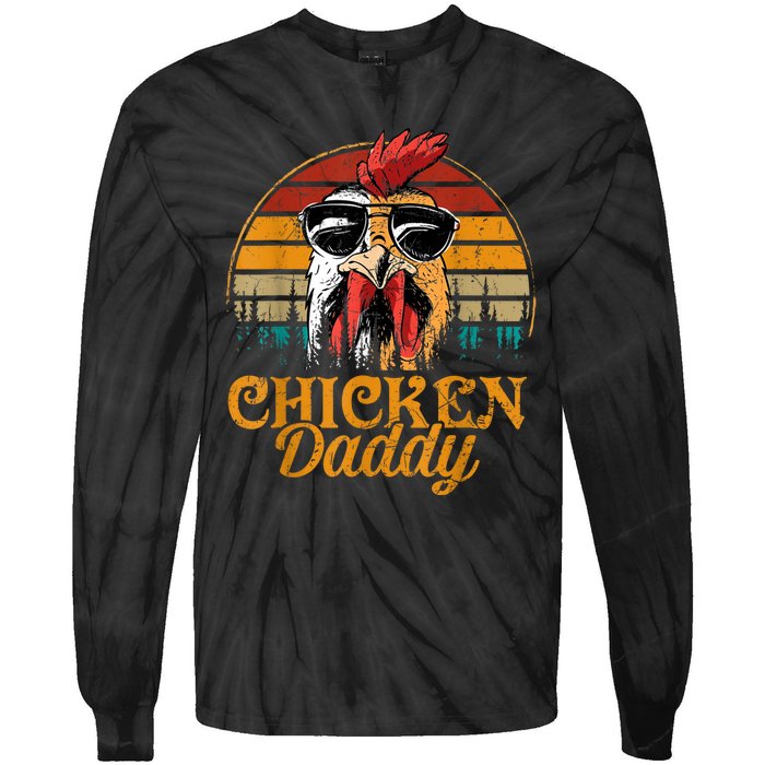 Chicken Daddy Vintage Poultry Farmer Funny Fathers Day Tie-Dye Long Sleeve Shirt