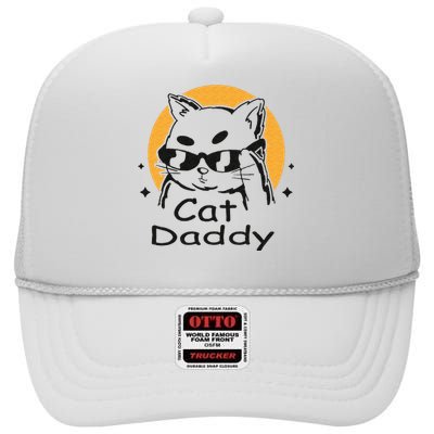 Cat Daddy Vintage Eighties Style Cat Retro Distressed High Crown Mesh Back Trucker Hat