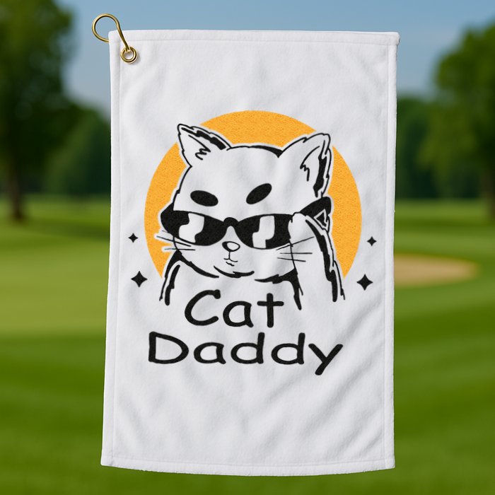Cat Daddy Vintage Eighties Style Cat Retro Distressed Golf Towel