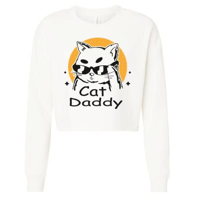 Cat Daddy Vintage Eighties Style Cat Retro Distressed Cropped Pullover Crew