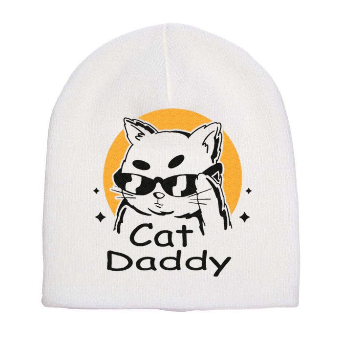 Cat Daddy Vintage Eighties Style Cat Retro Distressed Short Acrylic Beanie