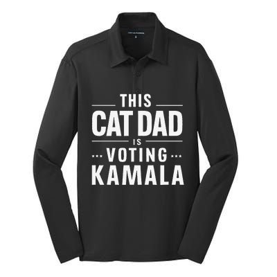 Cat Dad Voting For Kamala President Harris 2024 Vote Blue Gift Silk Touch Performance Long Sleeve Polo