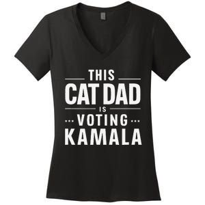 Cat Dad Voting For Kamala President Harris 2024 Vote Blue Gift Women's V-Neck T-Shirt