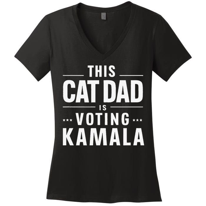 Cat Dad Voting For Kamala President Harris 2024 Vote Blue Gift Women's V-Neck T-Shirt