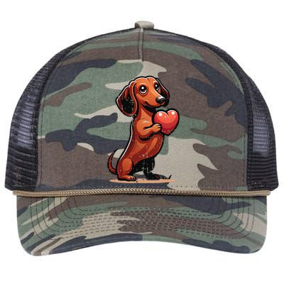 Cute Dachshund Valentines Day Heart Lover Dog Mom Dad Women Retro Rope Trucker Hat Cap