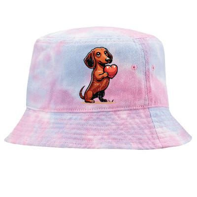 Cute Dachshund Valentines Day Heart Lover Dog Mom Dad Women Tie-Dyed Bucket Hat