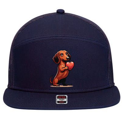 Cute Dachshund Valentines Day Heart Lover Dog Mom Dad Women 7 Panel Mesh Trucker Snapback Hat