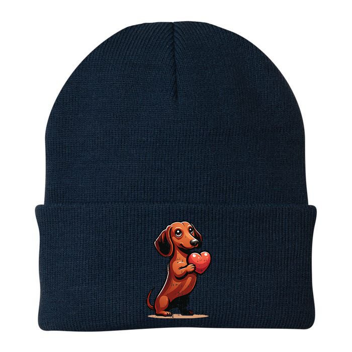 Cute Dachshund Valentines Day Heart Lover Dog Mom Dad Women Knit Cap Winter Beanie