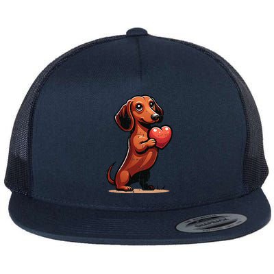 Cute Dachshund Valentines Day Heart Lover Dog Mom Dad Women Flat Bill Trucker Hat