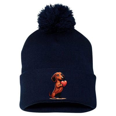 Cute Dachshund Valentines Day Heart Lover Dog Mom Dad Women Pom Pom 12in Knit Beanie