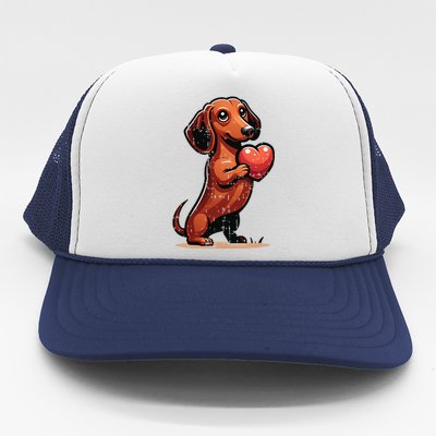 Cute Dachshund Valentines Day Heart Lover Dog Mom Dad Women Trucker Hat