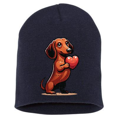 Cute Dachshund Valentines Day Heart Lover Dog Mom Dad Women Short Acrylic Beanie