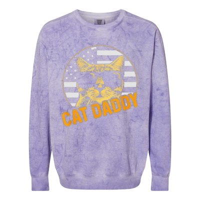 Cat Daddy Vintage Cat 80s Retro USA 4th of July For Cat Dad Colorblast Crewneck Sweatshirt