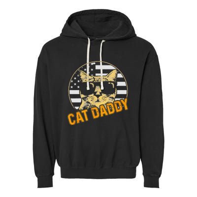 Cat Daddy Vintage Cat 80s Retro USA 4th of July For Cat Dad Garment-Dyed Fleece Hoodie