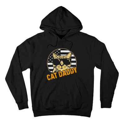 Cat Daddy Vintage Cat 80s Retro USA 4th of July For Cat Dad Hoodie