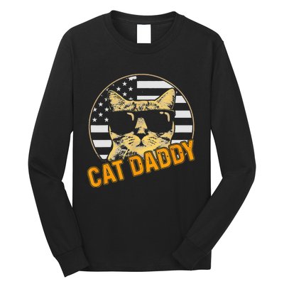 Cat Daddy Vintage Cat 80s Retro USA 4th of July For Cat Dad Long Sleeve Shirt