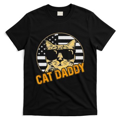 Cat Daddy Vintage Cat 80s Retro USA 4th of July For Cat Dad T-Shirt