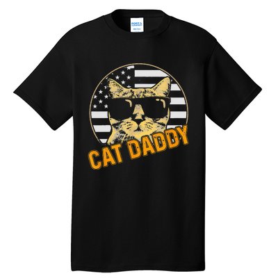 Cat Daddy Vintage Cat 80s Retro USA 4th of July For Cat Dad Tall T-Shirt