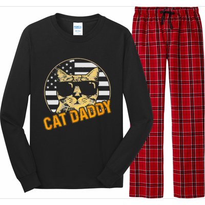 Cat Daddy Vintage Cat 80s Retro USA 4th of July For Cat Dad Long Sleeve Pajama Set