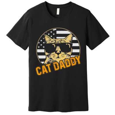 Cat Daddy Vintage Cat 80s Retro USA 4th of July For Cat Dad Premium T-Shirt