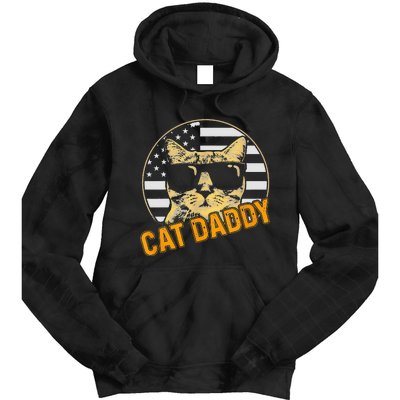 Cat Daddy Vintage Cat 80s Retro USA 4th of July For Cat Dad Tie Dye Hoodie