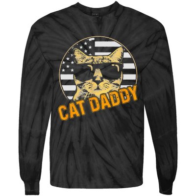 Cat Daddy Vintage Cat 80s Retro USA 4th of July For Cat Dad Tie-Dye Long Sleeve Shirt