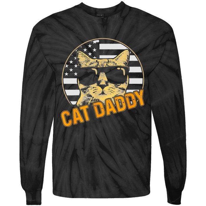 Cat Daddy Vintage Cat 80s Retro USA 4th of July For Cat Dad Tie-Dye Long Sleeve Shirt