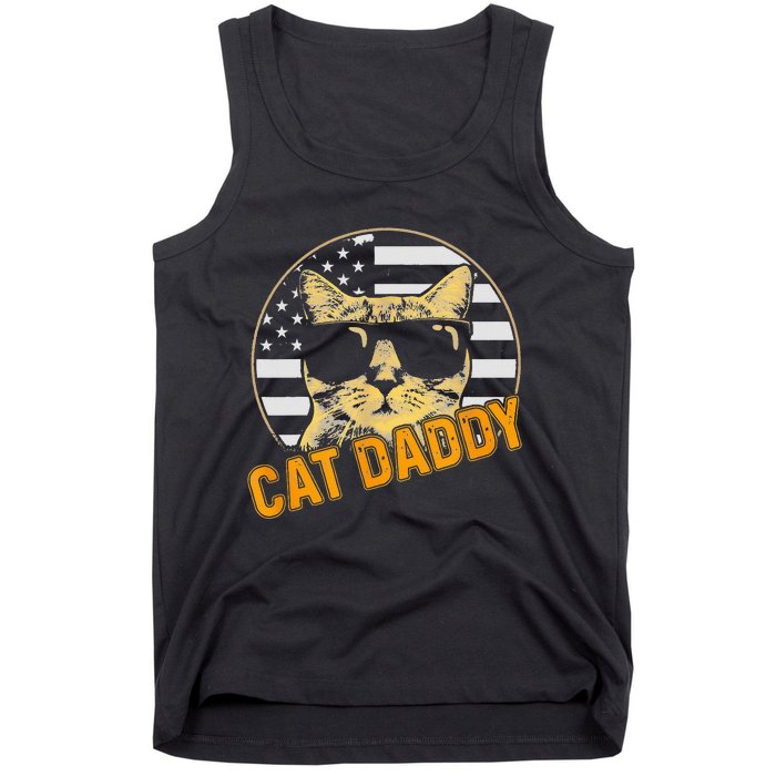 Cat Daddy Vintage Cat 80s Retro USA 4th of July For Cat Dad Tank Top