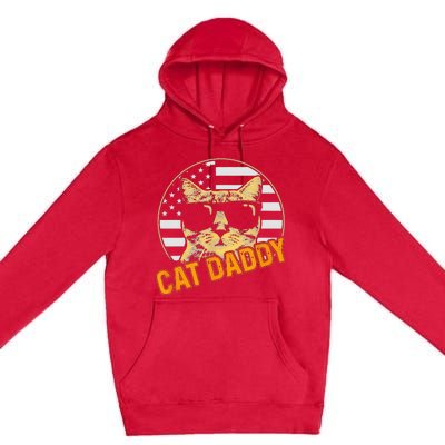 Cat Daddy Vintage Cat 80s Retro USA 4th of July For Cat Dad Premium Pullover Hoodie