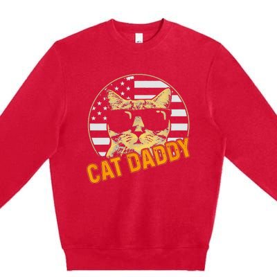 Cat Daddy Vintage Cat 80s Retro USA 4th of July For Cat Dad Premium Crewneck Sweatshirt