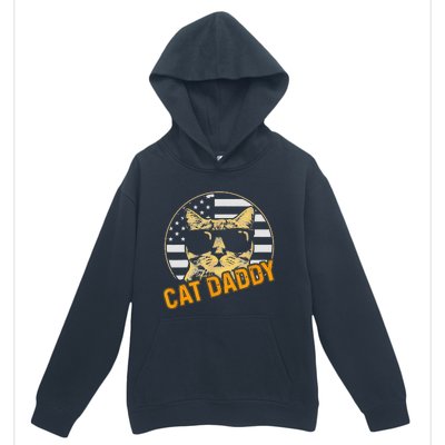 Cat Daddy Vintage Cat 80s Retro USA 4th of July For Cat Dad Urban Pullover Hoodie