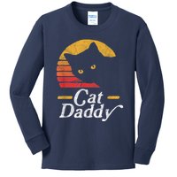 Cat Daddy Vintage Eighties Style Cat Retro Distressed Kids Long Sleeve Shirt